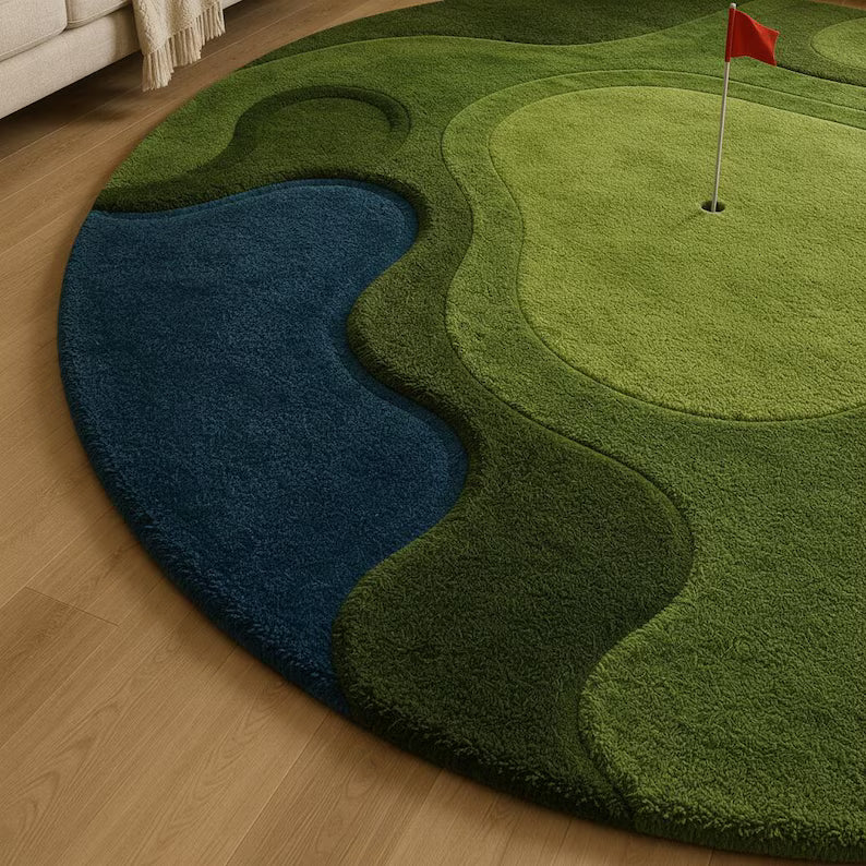 Golf Course Area Rug, Round Golf Green Rug, Sports Theme Carpet, Golf Lover Gift Rug, Putting Green Inspired Area Rug,Golf Course Home Decor. RGTP23