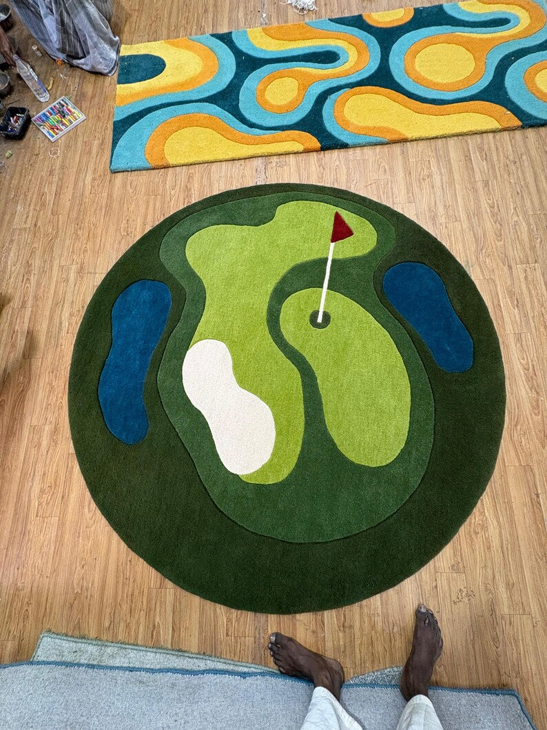 Golf Green Wool Area Rug Streetwear Game Decore . RGTP8