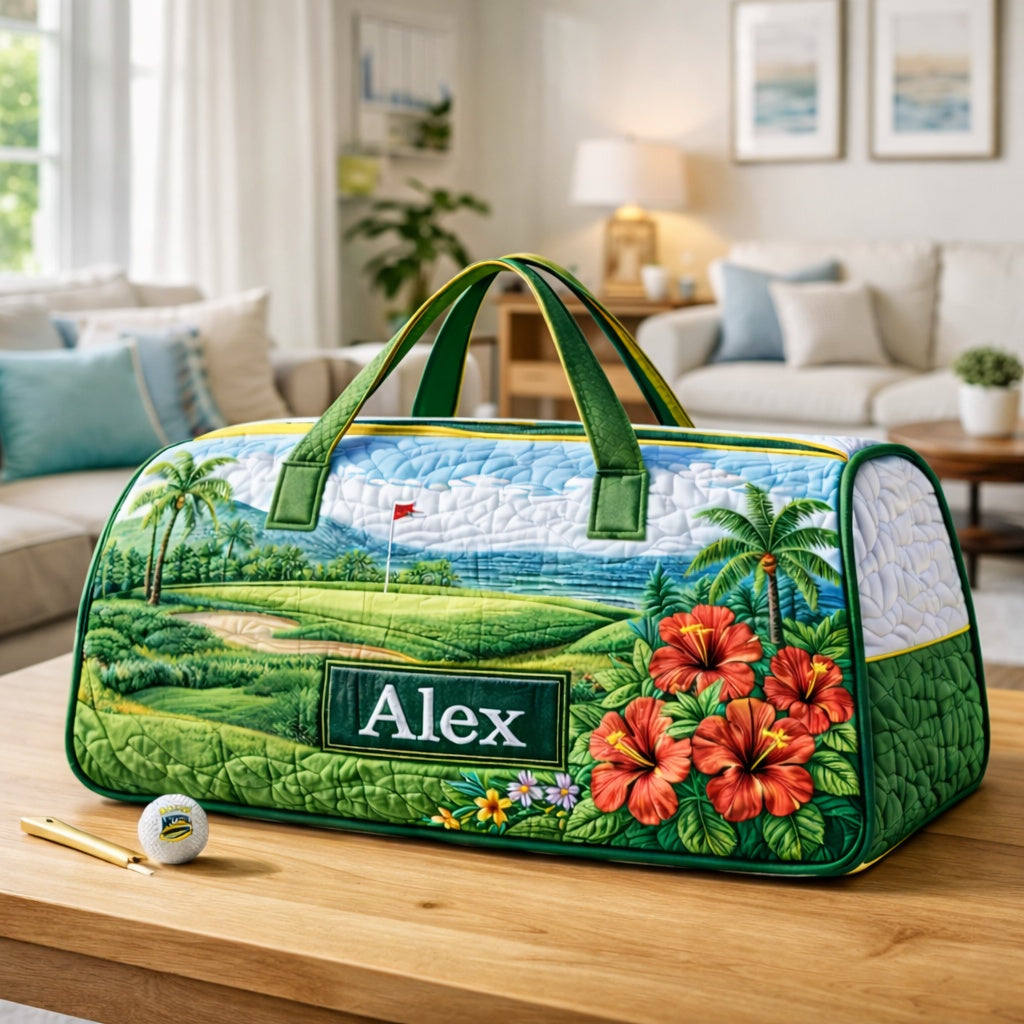 Custom Hawaiian Hibiscus Golf Art Quilted Duffle Bag, Travel Bag, Custom Hawaiian Duffle Bags, Golf Bag, Sport Bag Gift GDQ05