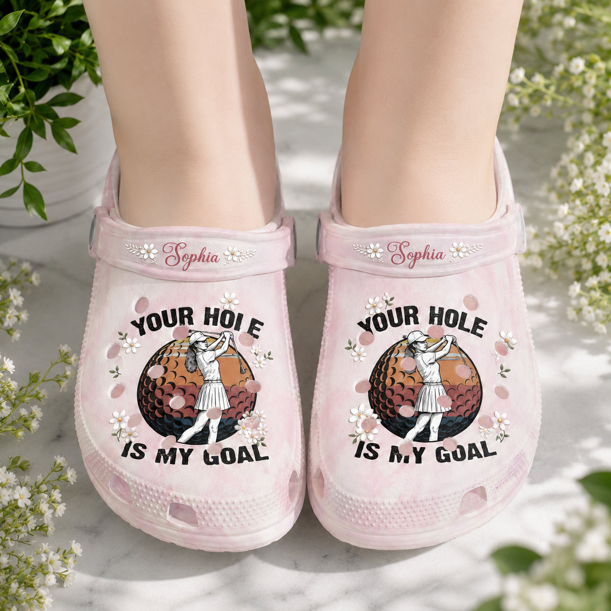Your Hole Is My Goal Print Clogs, Pink Golf Pattern Clogs, Unisex Kid Adult Clogs, Summer Clogs, Waterproof EVA Slip-On Shoes, Comfortable Casual Sandals CLGOLF05