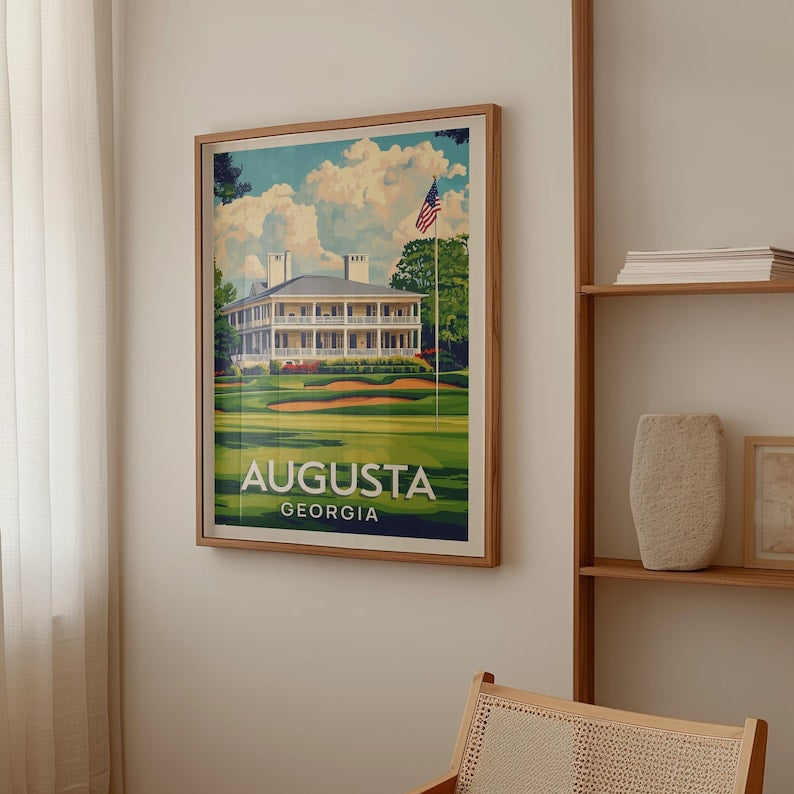 Augusta Georgia - Augusta National Golf Course Print, Famous Golf Courses Wall Art, Masters Golf Illustration, Golfer Gift, Man Cave Decor PTGTP13