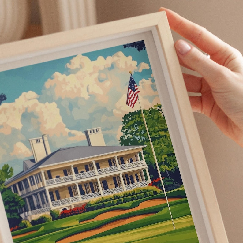 Augusta Georgia - Augusta National Golf Course Print, Famous Golf Courses Wall Art, Masters Golf Illustration, Golfer Gift, Man Cave Decor PTGTP13