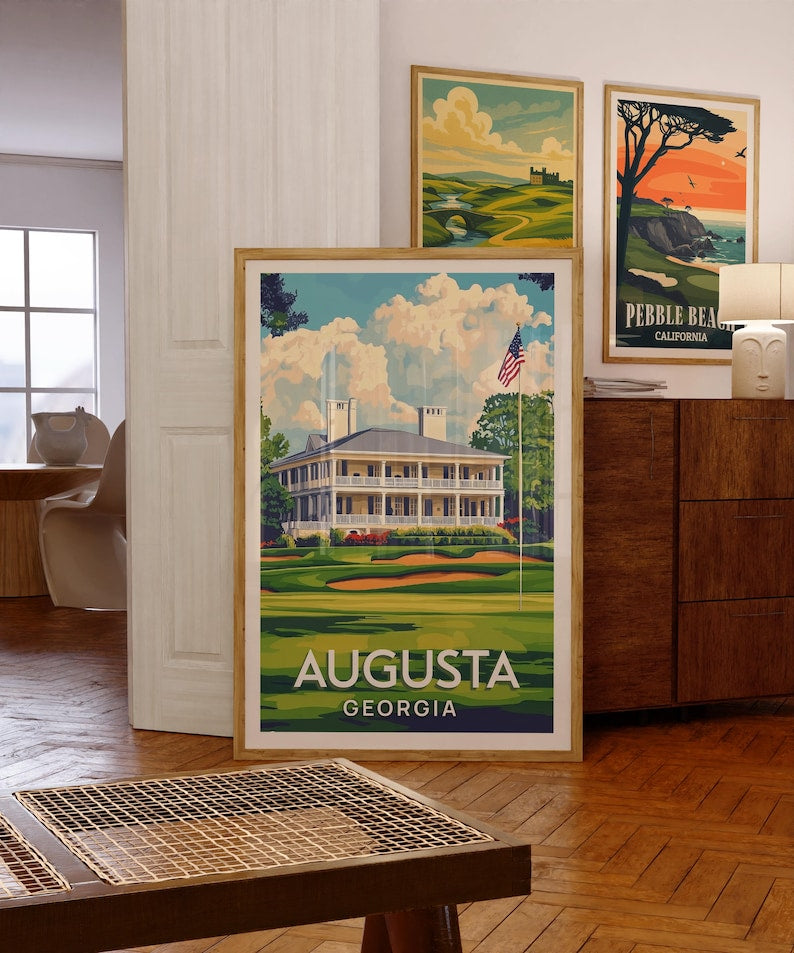 Augusta Georgia - Augusta National Golf Course Print, Famous Golf Courses Wall Art, Masters Golf Illustration, Golfer Gift, Man Cave Decor PTGTP13