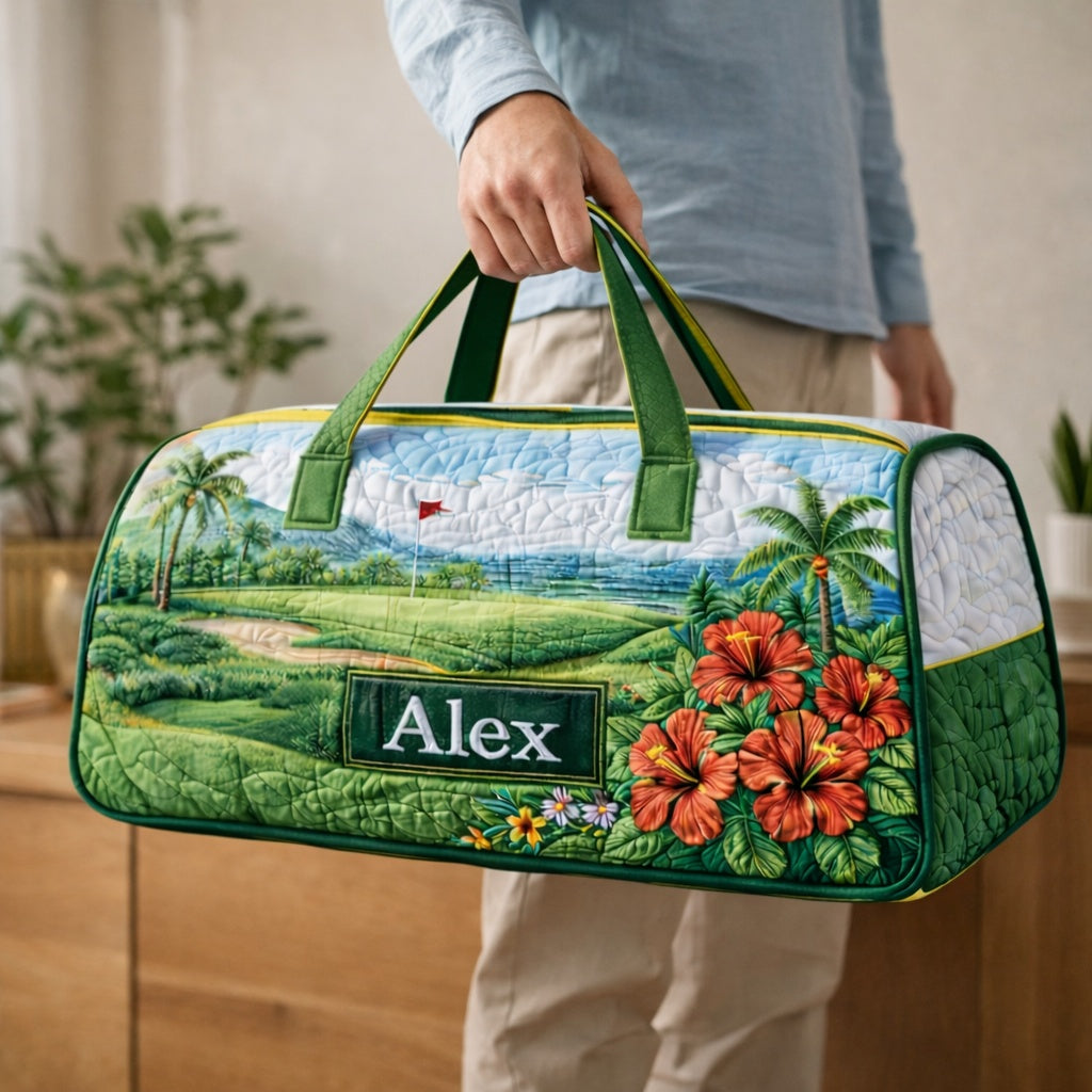 Custom Hawaiian Hibiscus Golf Art Quilted Duffle Bag, Travel Bag, Custom Hawaiian Duffle Bags, Golf Bag, Sport Bag Gift GDQ05