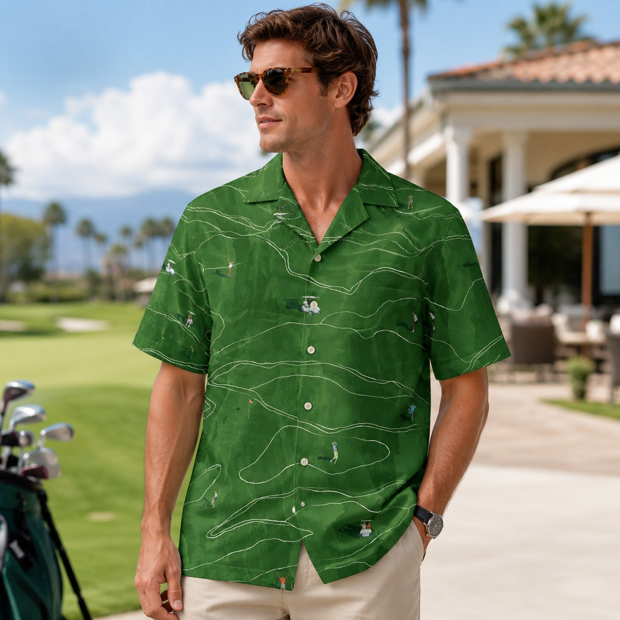 Green Golf Hawaiian Shirt, Golf Course Button Down Shirt, Summer Vacation Shirt for Golf Lovers, Golf Outfit HW07