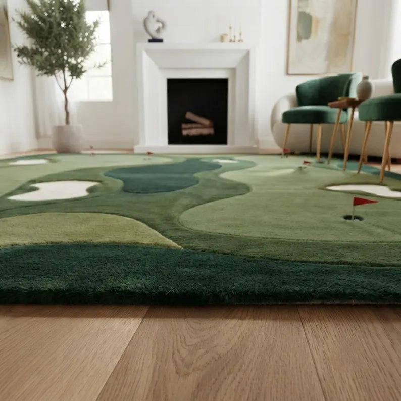 Hand-Tufted Wool Golf Course Rug, Realistic Putting Green Carpet, Golf Lover Home Decor. RGTP22