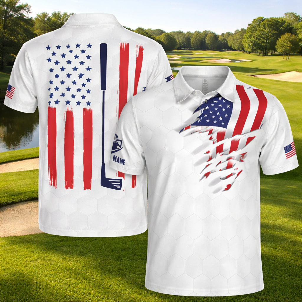 American Flag Golf Polo Shirt, American Golf Shirt, Unisex Summer Golf Polo Shirt, Short Sleeve Golf Shirt, Polo for Golfer, Custom Polo Shirt PLSGTP02