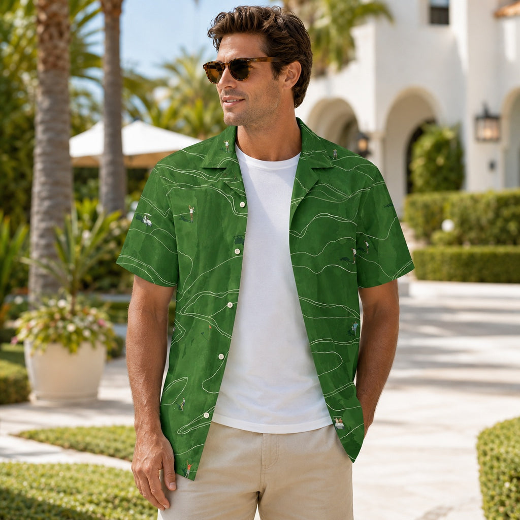 Green Golf Hawaiian Shirt, Golf Course Button Down Shirt, Summer Vacation Shirt for Golf Lovers, Golf Outfit HW07