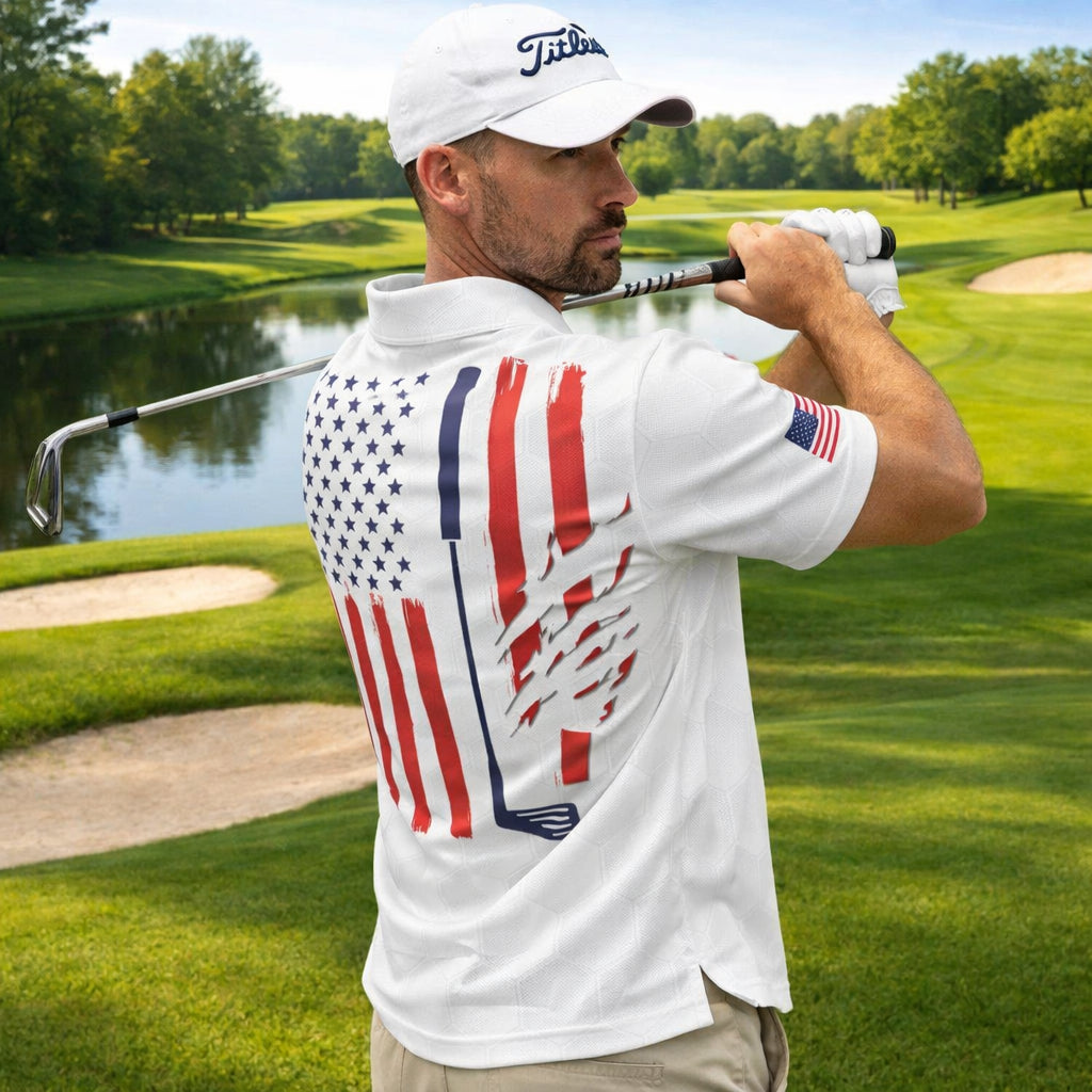 American Flag Golf Polo Shirt, American Golf Shirt, Unisex Summer Golf Polo Shirt, Short Sleeve Golf Shirt, Polo for Golfer, Custom Polo Shirt PLSGTP02