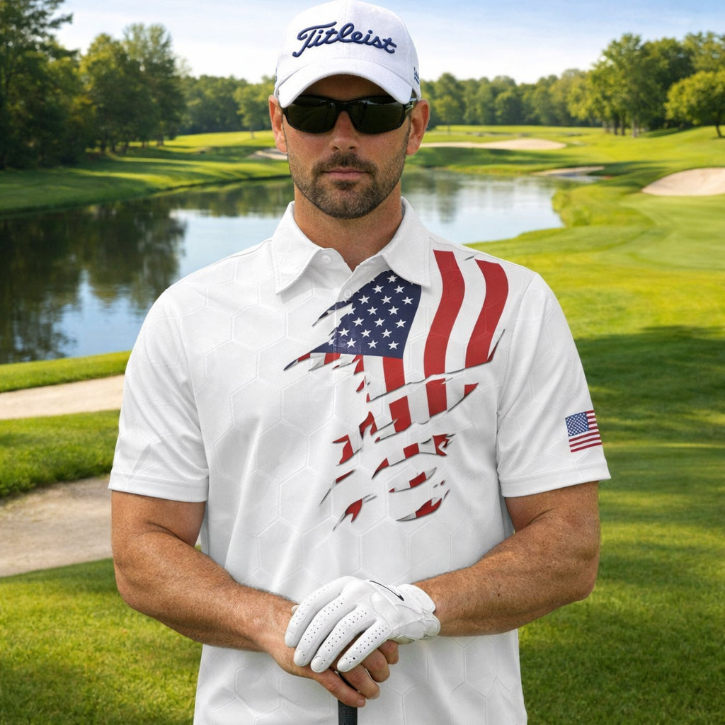 American Flag Golf Polo Shirt, American Golf Shirt, Unisex Summer Golf Polo Shirt, Short Sleeve Golf Shirt, Polo for Golfer, Custom Polo Shirt PLSGTP02