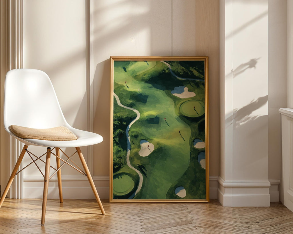 Minimalist Golf Course Style Print Poster, Aerial Golf Course Landscape Poster, Green golf course illustrations, Sport Art Decor PTGTP12