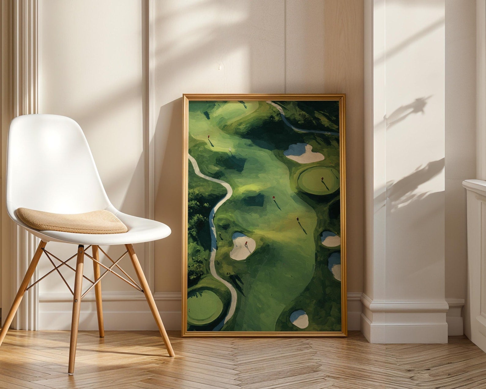 Minimalist Golf Course Style Print Poster, Aerial Golf Course Landscape Poster, Green golf course illustrations, Sport Art Decor PTGTP12