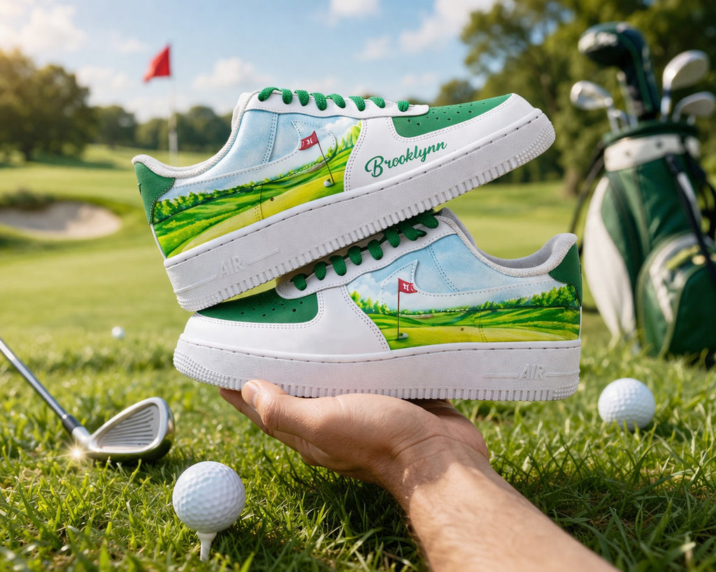 Personalized Golf Course Custom Sneakers, Green Fairway Golf Shoes with Name for Men & Women, Golf Inspired Shoes, Gift for Golf Lovers SHGTP11