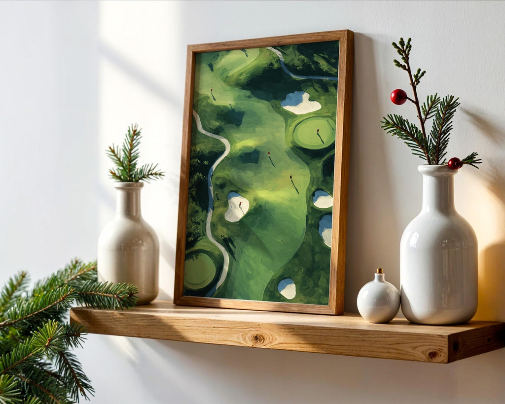 Minimalist Golf Course Style Print Poster, Aerial Golf Course Landscape Poster, Green golf course illustrations, Sport Art Decor PTGTP12
