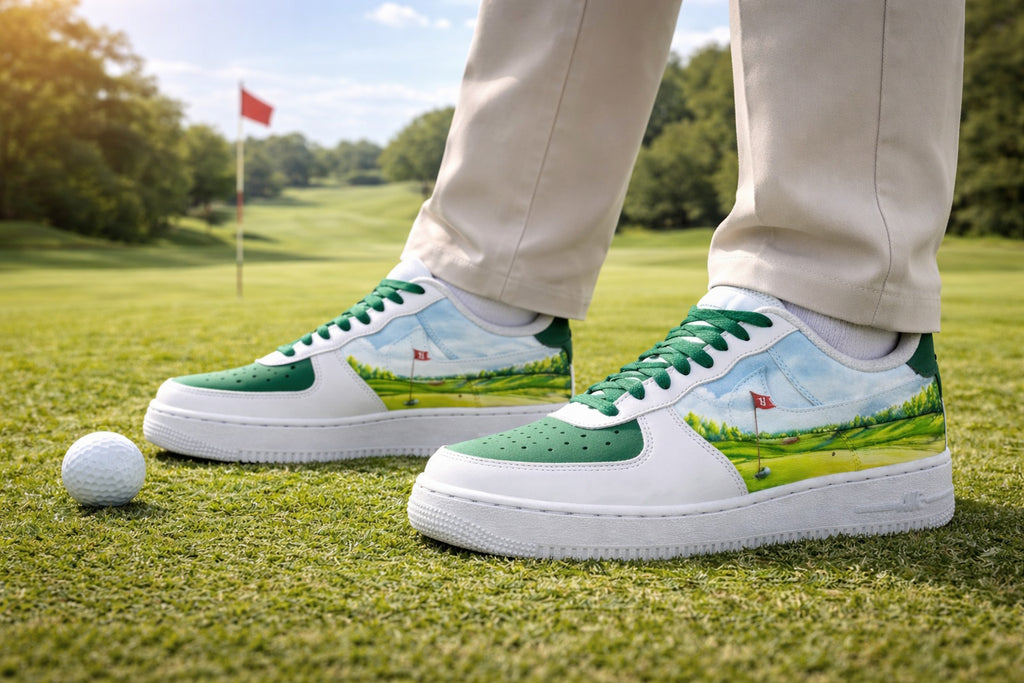 Personalized Golf Course Custom Sneakers, Green Fairway Golf Shoes with Name for Men & Women, Golf Inspired Shoes, Gift for Golf Lovers SHGTP11