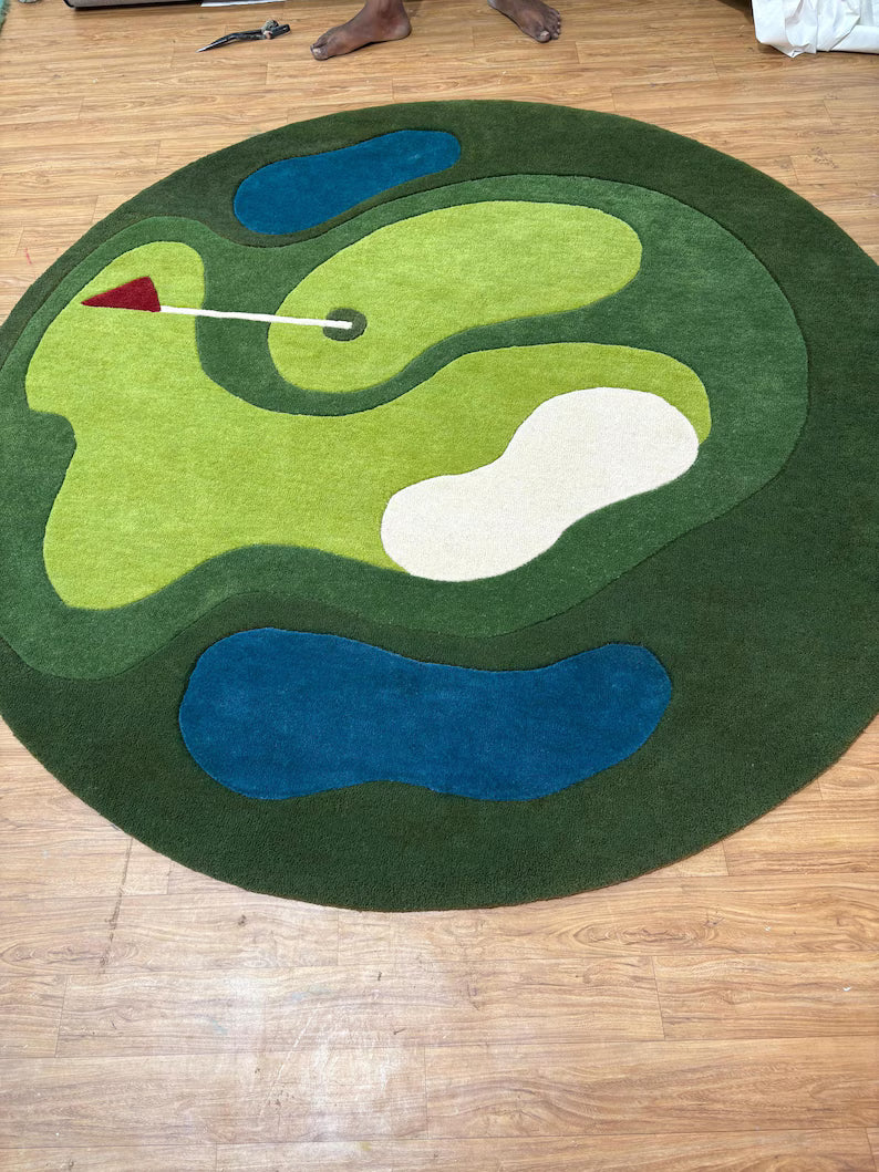 Golf Green Wool Area Rug Streetwear Game Decore . RGTP8