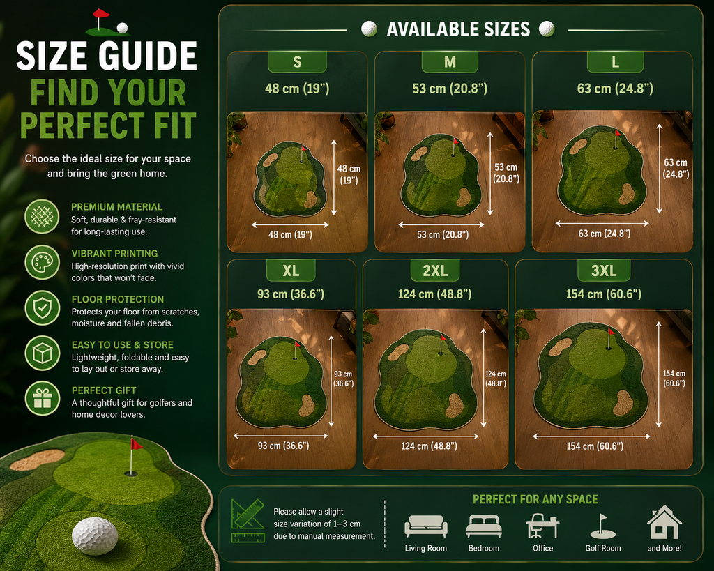 Golf Course Shaped Rug – Putting Green Area Rug, Golf Lover Home Decor, Custom Shape Floor Mat, Unique Gift for Golfers. RGTP1