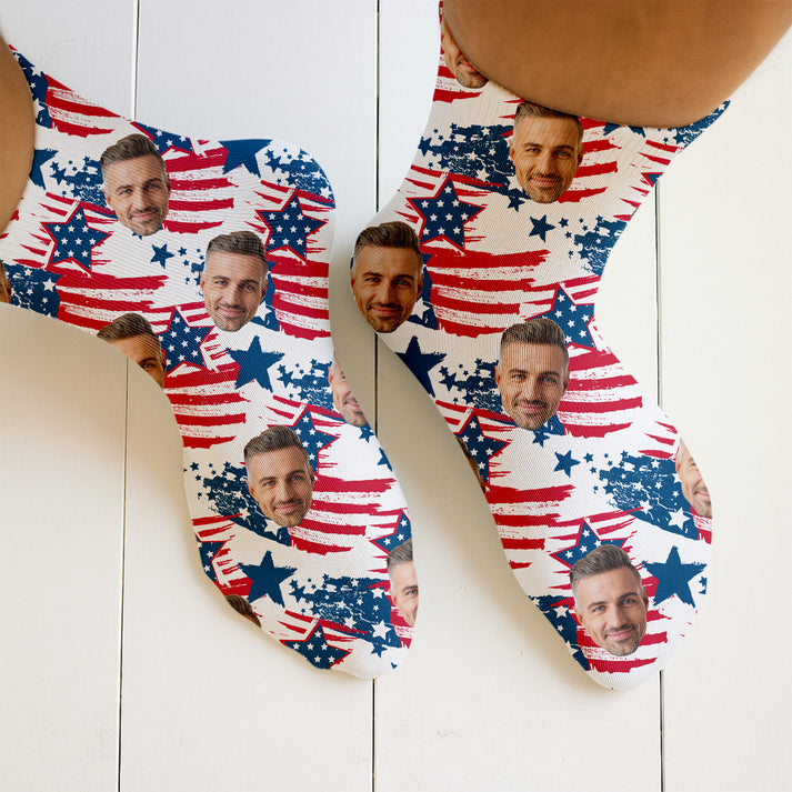 Custom Independence Day Gift, Custom Golf Socks With Pictures, Fun Socks For Men, Socks American Flag