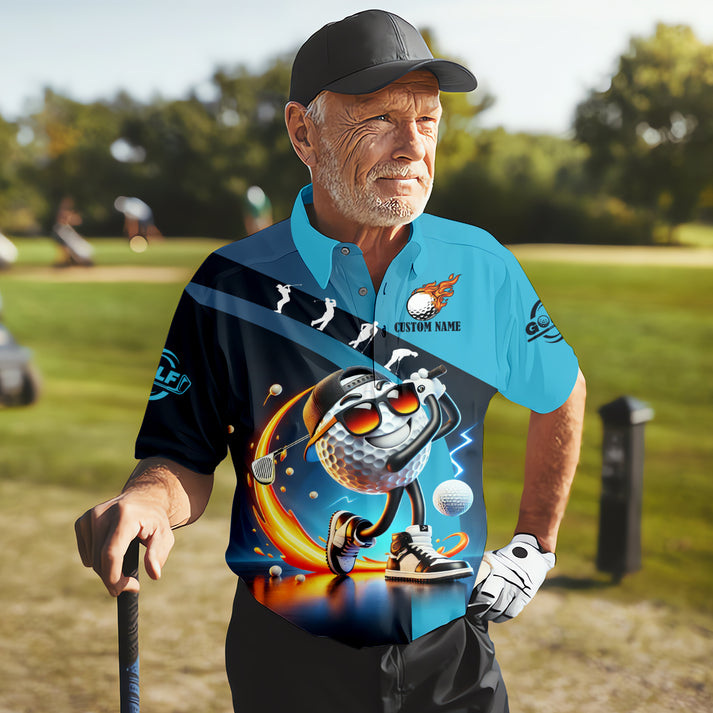 Personalized Funny Golf Polo Shirt Men, Custom Name Cartoon Ball Graphic Polo, "Things I Do In My Spare Time" Quote Top, Unique Golfer Birthday Gift