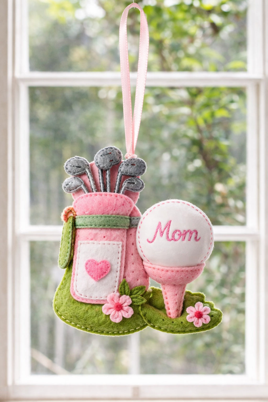 Custom Pink Golf Felt Ornament, Cute Golf Ball Ornament, Handmade Golf Felt Ornament, Golf Lover Decor, Hanging Decor, Holiday Keepsake Gift ONMGTP01