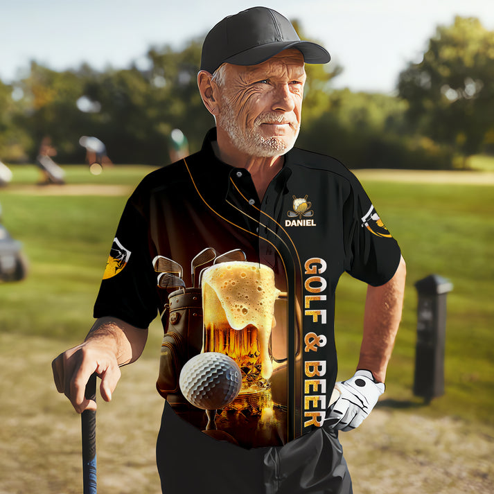 Funny Golf Polo Shirt - Old Man With A Beer Quote - Custom Name Retirement Gift for Dad - Men's Drinking Golf Top, Gift for Dad & Husband, Polo For Golfer