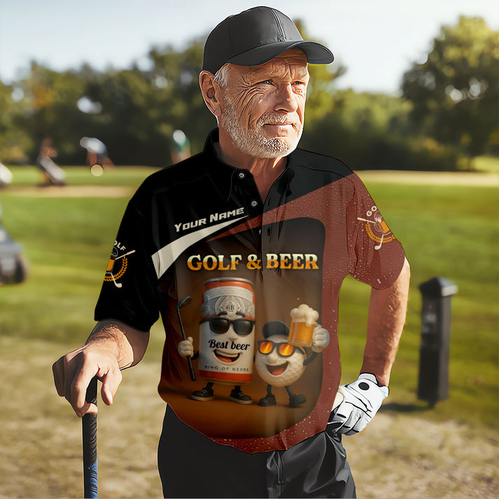 Funny Golf Polo Shirt, Golf & Beer Best Buddies Design, Custom Name Drinking Team Gift, Birdie Bogey Eagle Par Shirt