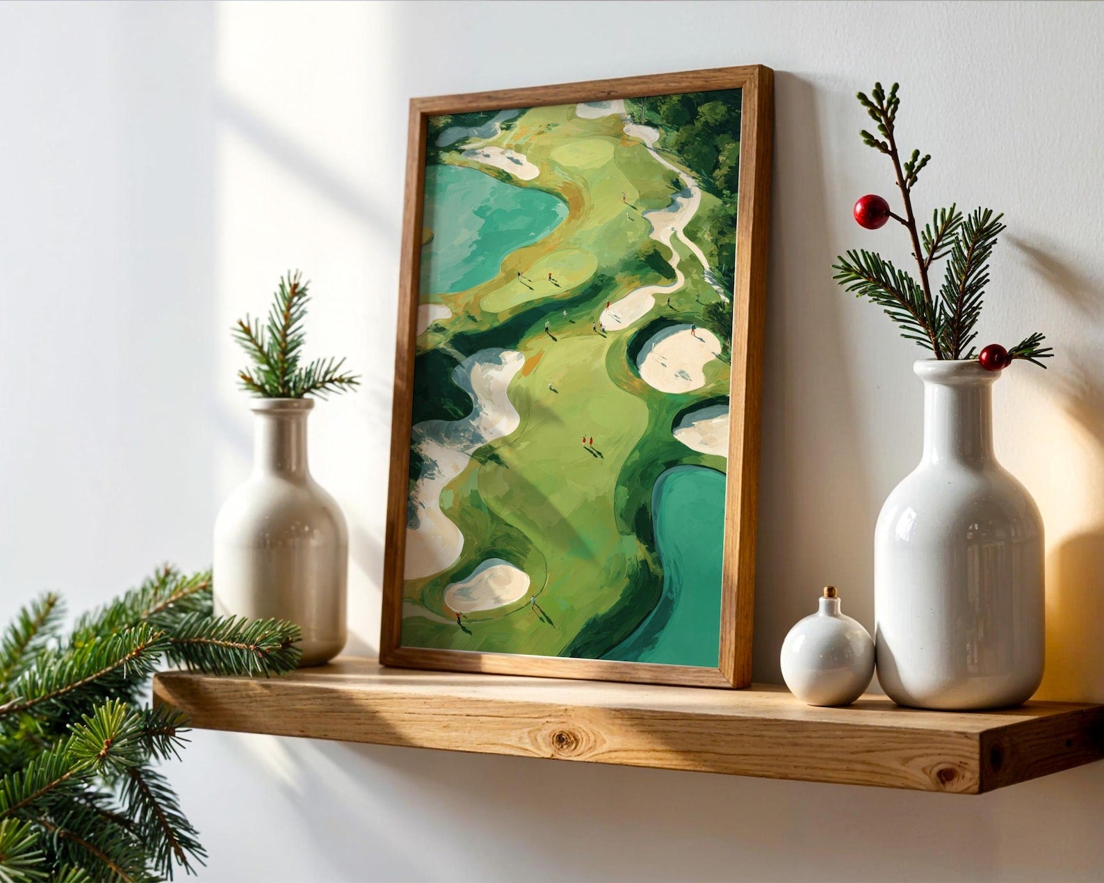 Minimalist Golf Course Print Poster, Aerial Golf Course Landscape Poster, Green Golf Course Illustrations, Sport Art Decor PTGTP11