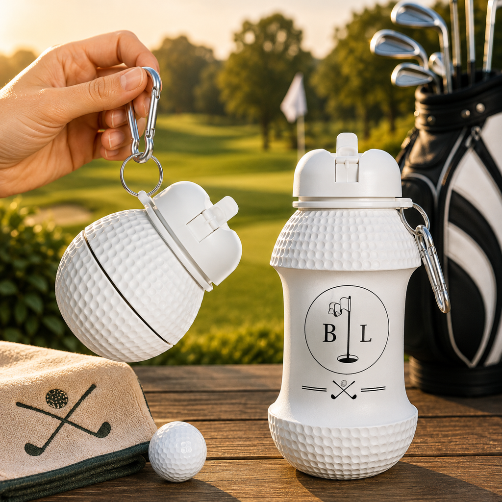 Personalized Golf Ball Foldable Water Bottle, Custom Initial Monogram & Golf Flag Design, Collapsible Silicone Bottle, Golfer Gift for Men Dad Husband – WBGOLF08