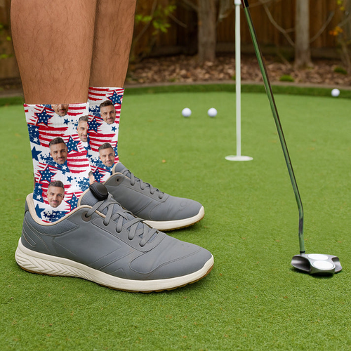 Custom Independence Day Gift, Custom Golf Socks With Pictures, Fun Socks For Men, Socks American Flag  SOGTP02