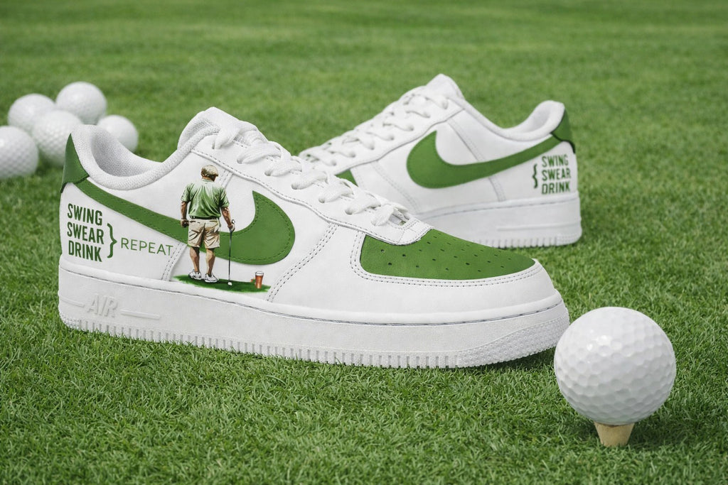 Swing Swear Drink Golf Shoes, Funny Quotes Golf Sneakers, Custom Quotes Golf Shoes for Men & Women, Golf Inspired Shoes, Gift for Golf Lovers SHGTP09