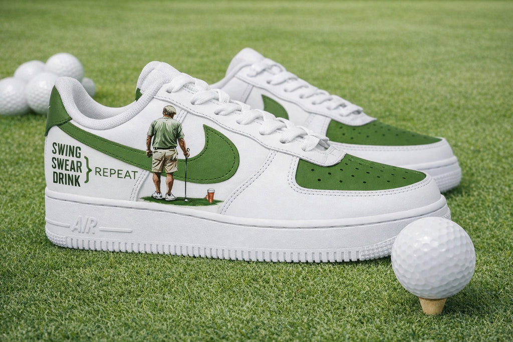 Swing Swear Drink Golf Shoes, Funny Quotes Golf Sneakers, Custom Quotes Golf Shoes for Men & Women, Golf Inspired Shoes, Gift for Golf Lovers SHGTP09