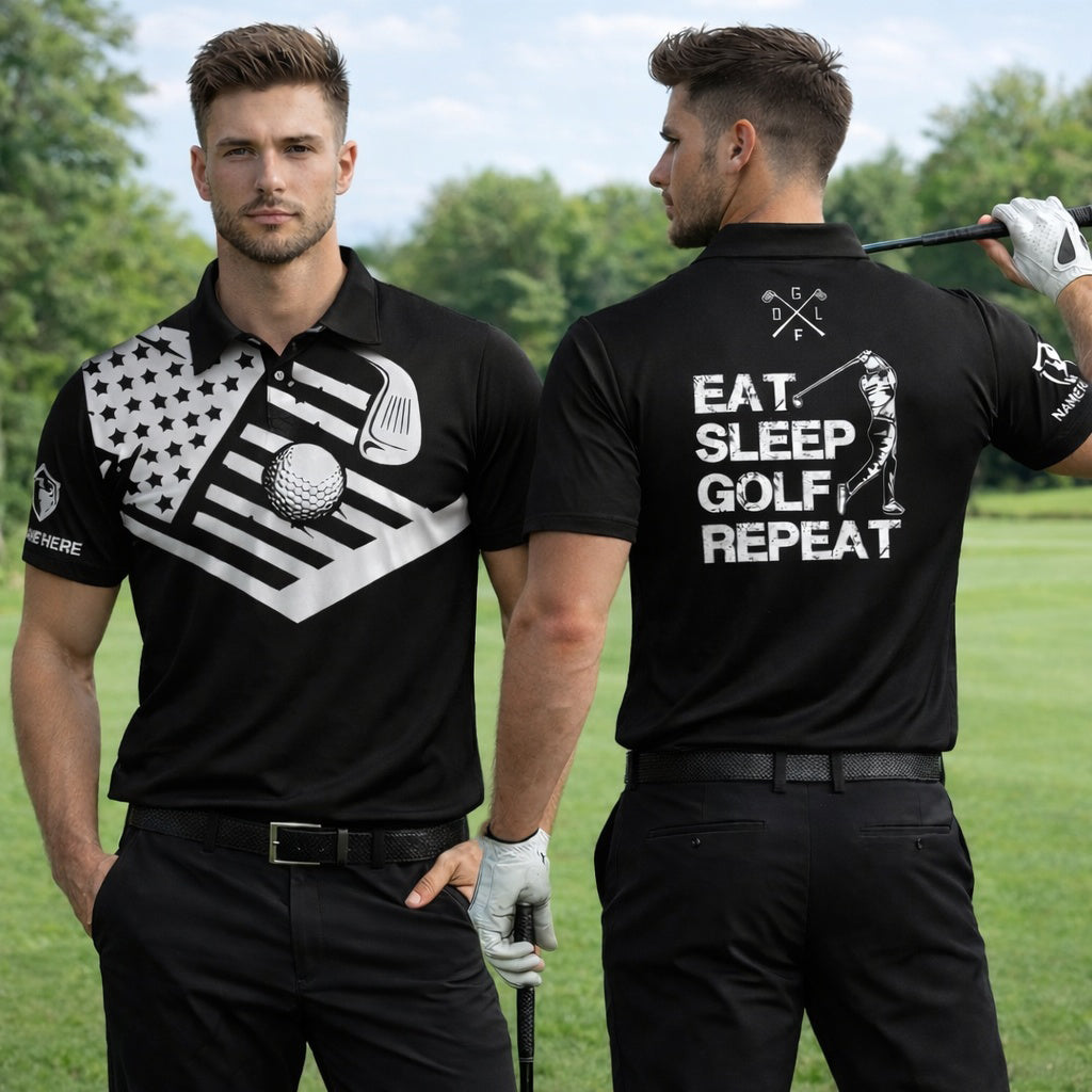 Custom Golf Team Polo Shirt, Funny Quotes - Eat Sleep Golf Repeat Golf Shirt, Quotes Golf Polo Shirt, Short Sleeve Golf Shirt, Polo for Golfer, Custom Polo Shirt Gift PLSGTP09