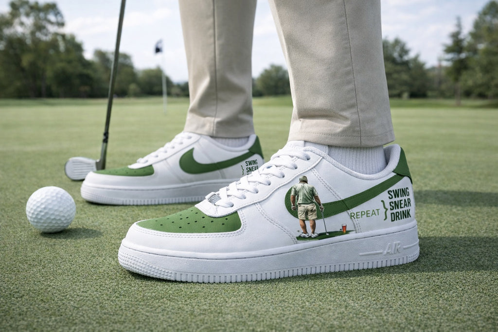 Swing Swear Drink Golf Shoes, Funny Quotes Golf Sneakers, Custom Quotes Golf Shoes for Men & Women, Golf Inspired Shoes, Gift for Golf Lovers SHGTP09