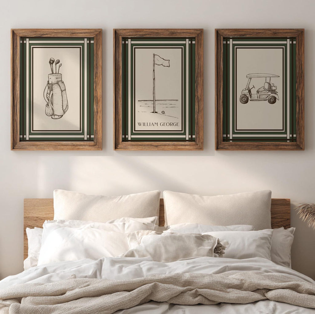 Set 3Pcs Vintage Golf Poster Print, Golf Wall Art, Masters Golf Print Bedroom Art, Personalized Gift for Golfer Mens Office Decor PTGTP15