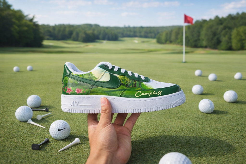 Personalized Golf Course Sneakers, Green Fairway Golf Shoes with Name for Men & Women, Golf Inspired Shoes, Golf Art Shoes SHGTP08