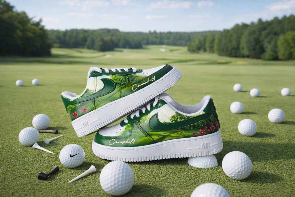Personalized Golf Course Sneakers, Green Fairway Golf Shoes with Name for Men & Women, Golf Inspired Shoes, Golf Art Shoes SHGTP08