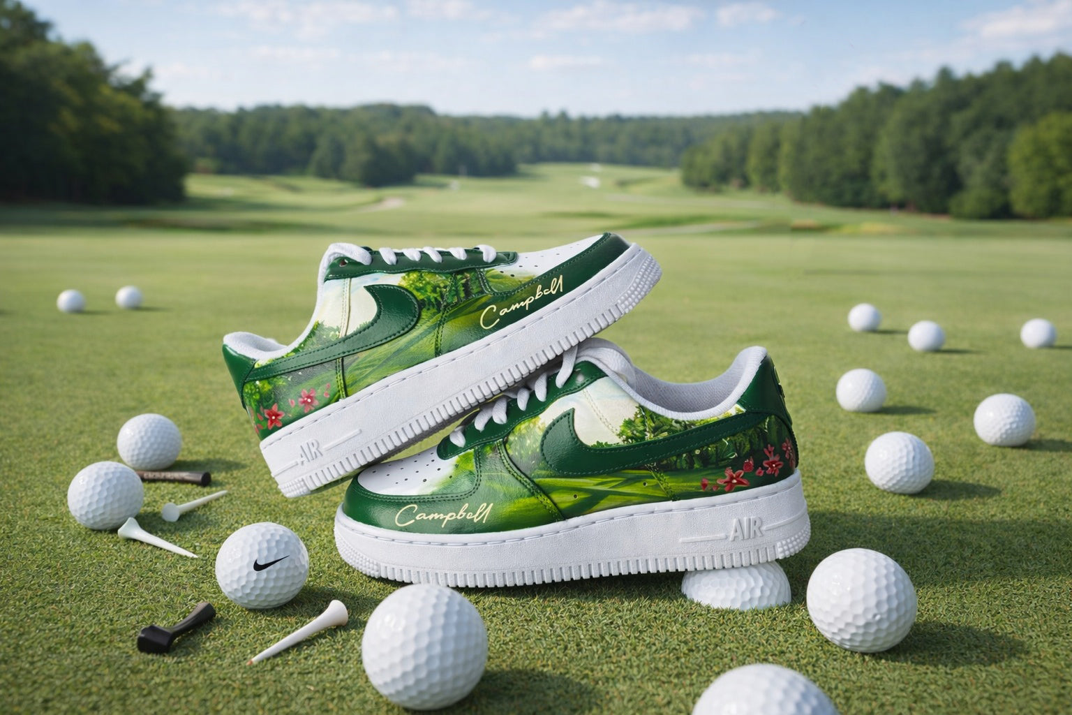 Personalized Golf Course Sneakers, Green Fairway Golf Shoes with Name for Men & Women, Golf Inspired Shoes, Golf Art Shoes SHGTP08