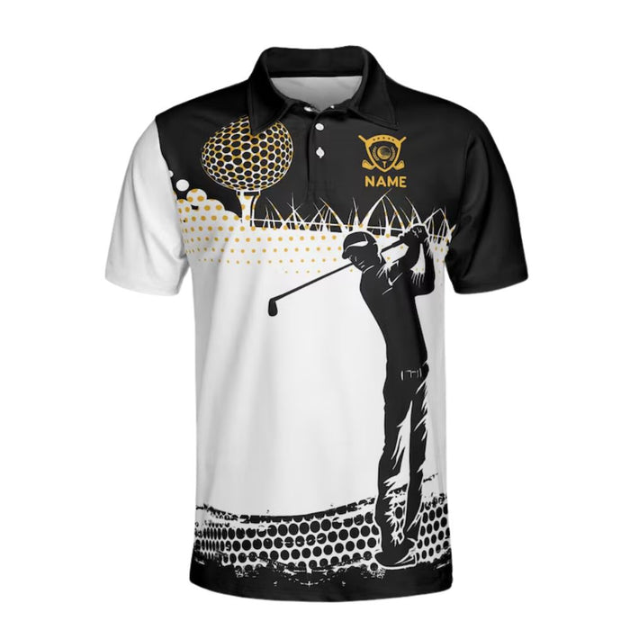 Personalized Golf Polo Shirt - Golf & Beer Bag Design - Custom Name Black & White Men's Top - Funny Golfer Gift PLSGTP36