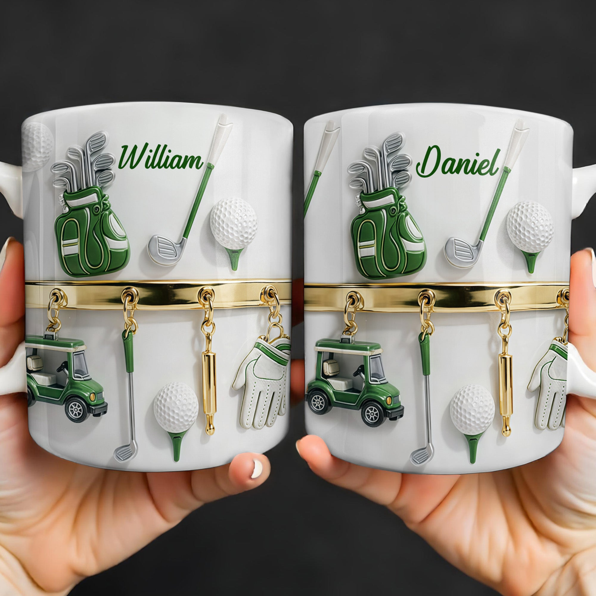 Personalized Golf Mug with Custom Name, Golf Bag, Clubs, Balls, and Cart Design – Perfect Gift for Golf Lovers
