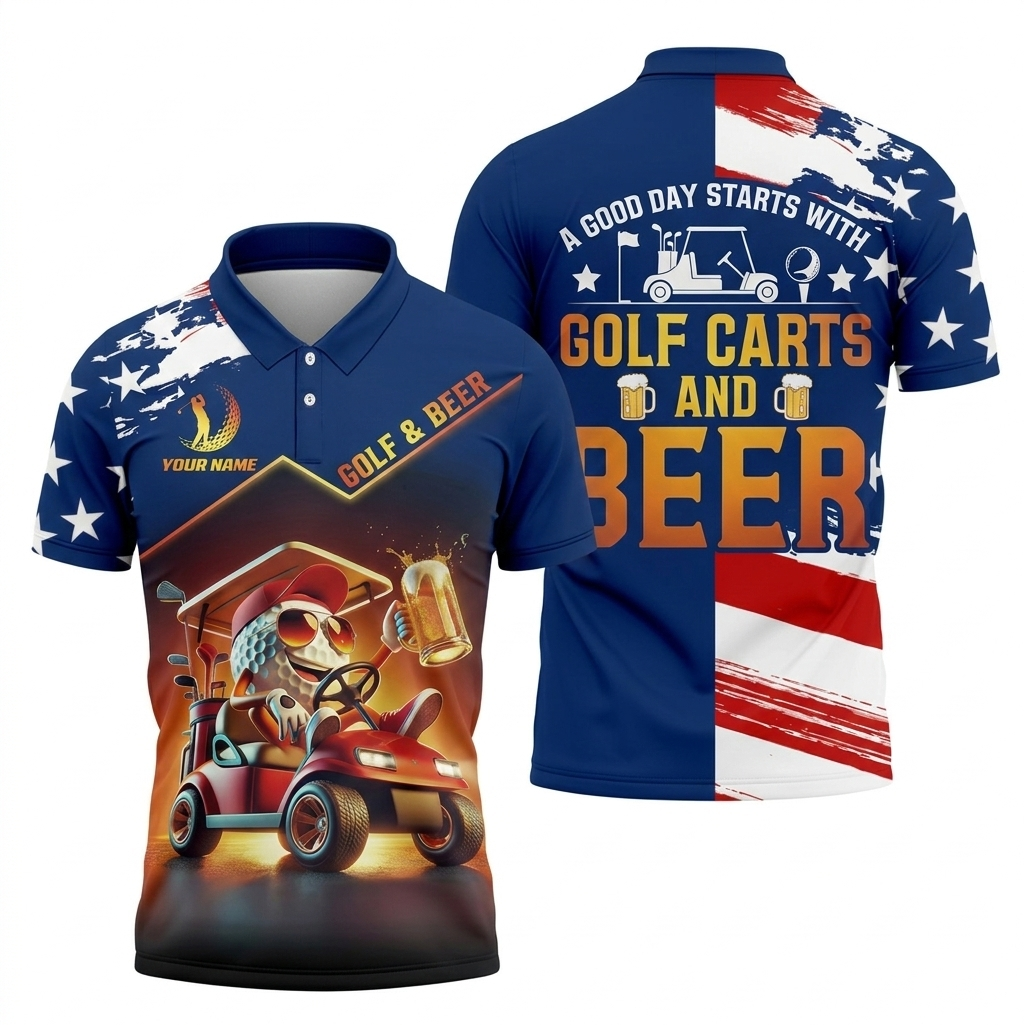Funny Golf Polo Shirt, Drinking Team Golfing Problem Quote, Patriotic American Flag Beer Shirt, Gift for Golf Dad