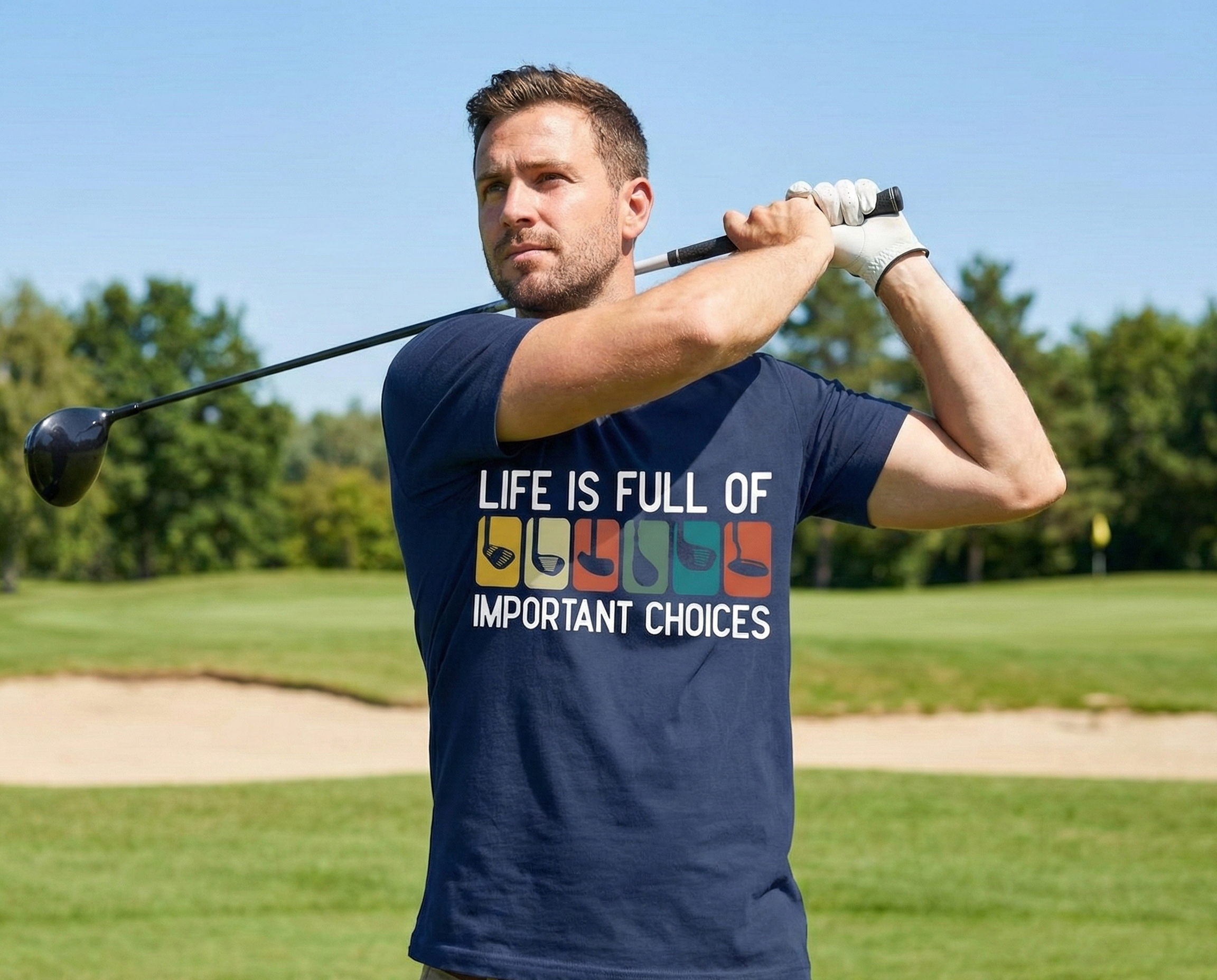 Funny T-Shirt Golf “Life Is Full of Important Choices” – Golf Lover Gift, Unisex Humor Golf Tee