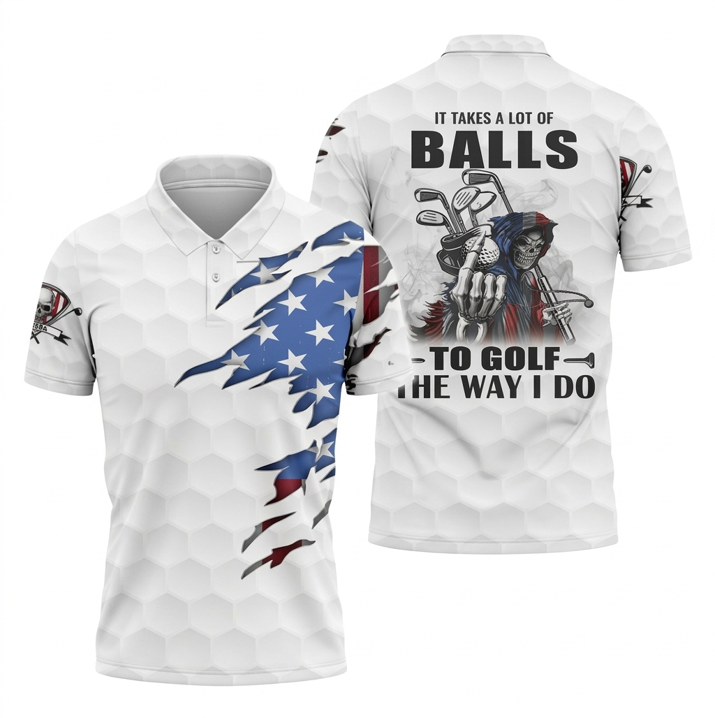 America Skeleton Golf Polo Shirt, Golfing Apparel, Golf Clothing, Mens Golf Gift PLSGTP19