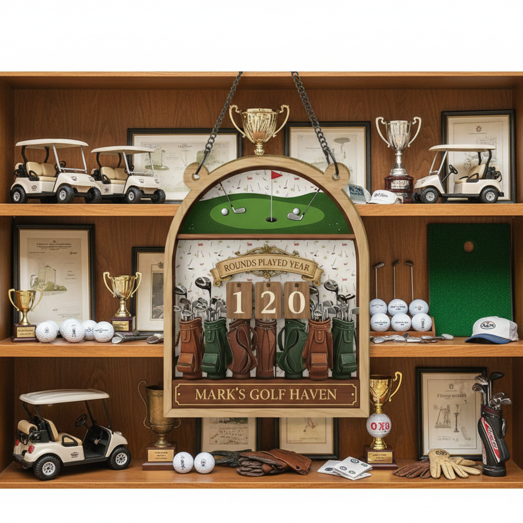 Custom Golf Rounds Tracker Sign, Personalized Golf Bag Collection Wall Decor, Annual Score Counter with Interchangeable Numbers, Gift for Him