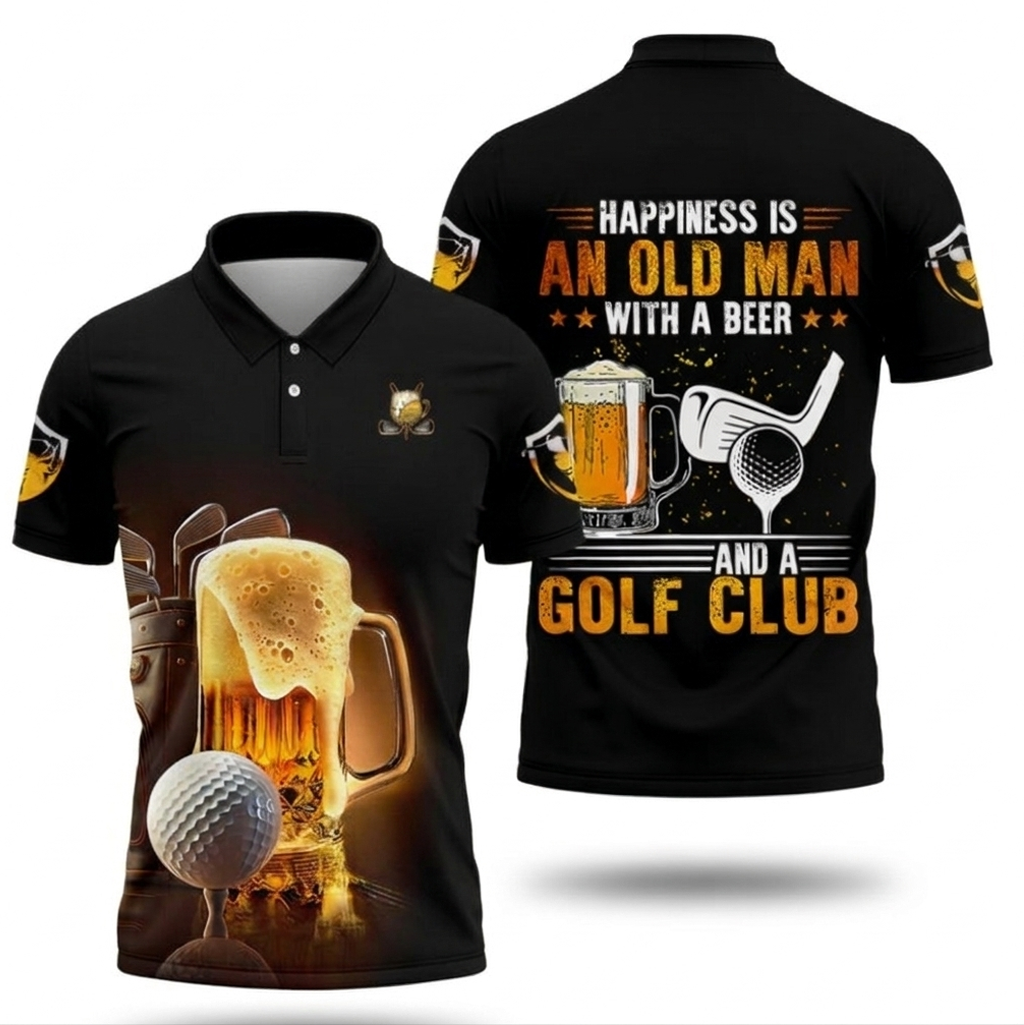 Funny Golf Polo Shirt - Old Man With A Beer Quote - Custom Name Retirement Gift for Dad - Men's Drinking Golf Top, Gift for Dad & Husband, Polo For Golfer