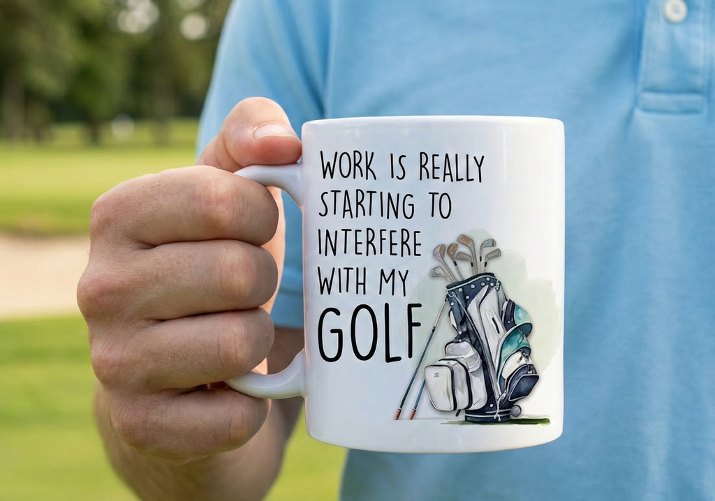 Novelty Golfer Mug - Work Interferes With Golf - Funny Golf Mug - Retirement Gift for Boss or Dad CRMGTP27