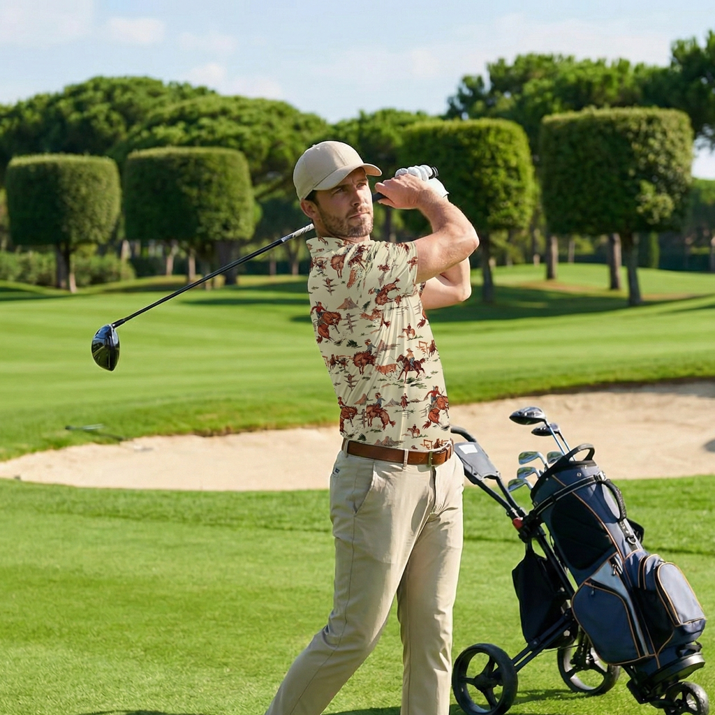 Vintage Western Cowboy Golf Polo Shirt for Golf - Funny Tropical Golf Shirt, Gift for Husband, Polo For Golfer PLSGTP39