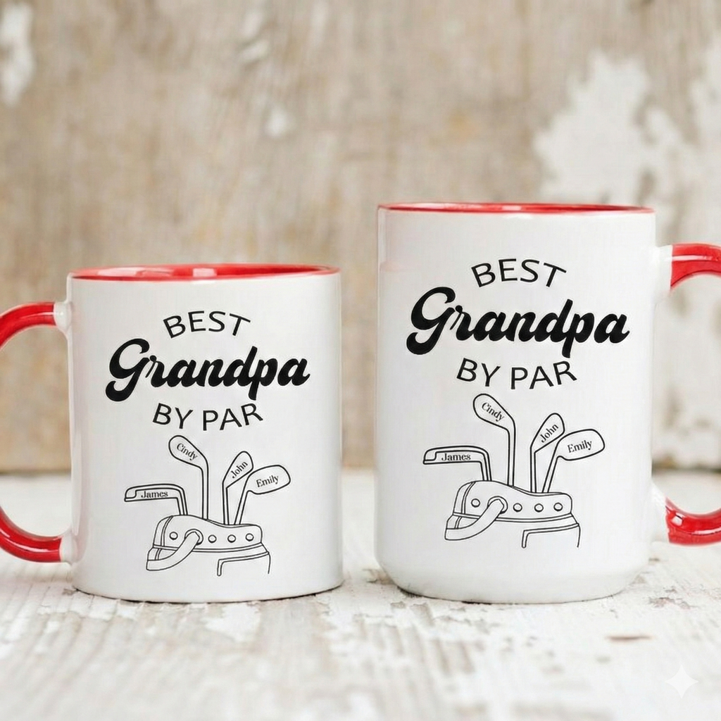 Personalized Best Grandpa By Par Mug, Custom Golf Mug with Grandkids Names, Father's Day Gift for Golfer, Funny Golfing Cup CRMGTP32