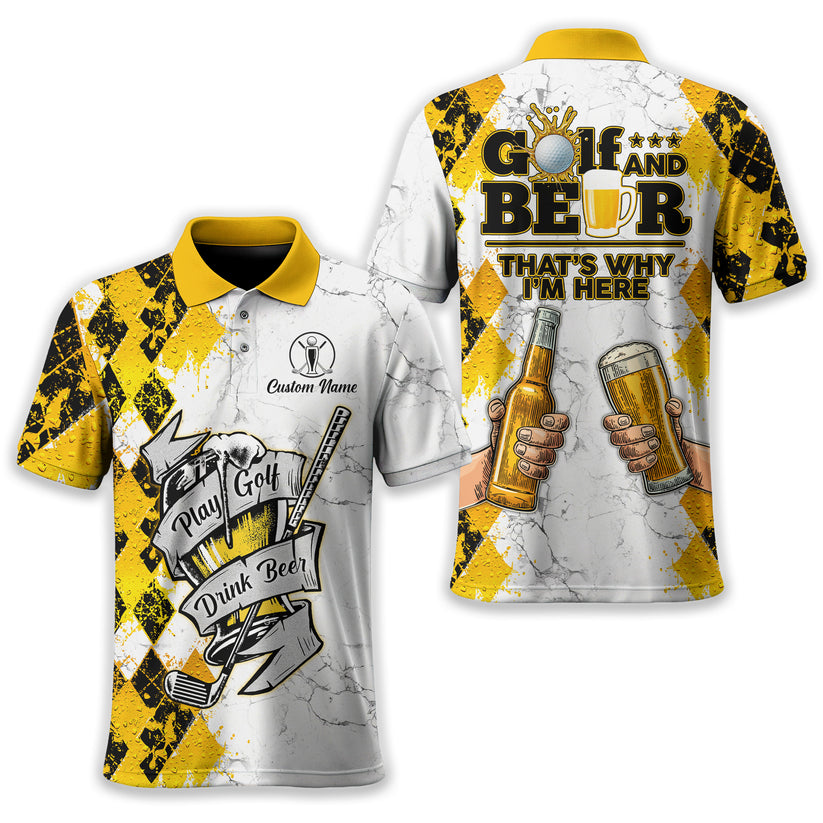 Personalized Golf and Beer Shirt – Custom Name Funny Golf Polo Shirt for Him – Bachelor Party Golf Team Outfit – Unique Drinking Golfer Gift