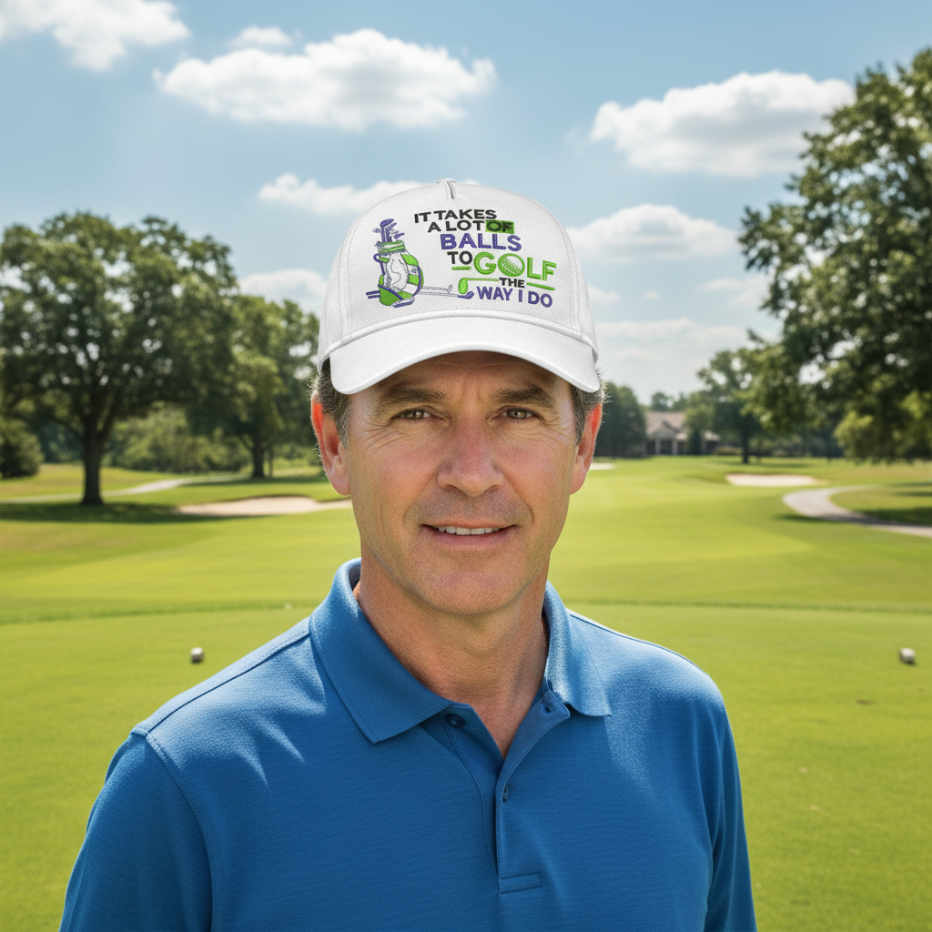 "It Takes A Lot Of Balls" Golf Cap, Funny Golf Pun Hat, Unique Gift for Golfer Dad, Adjustable Baseball Cap