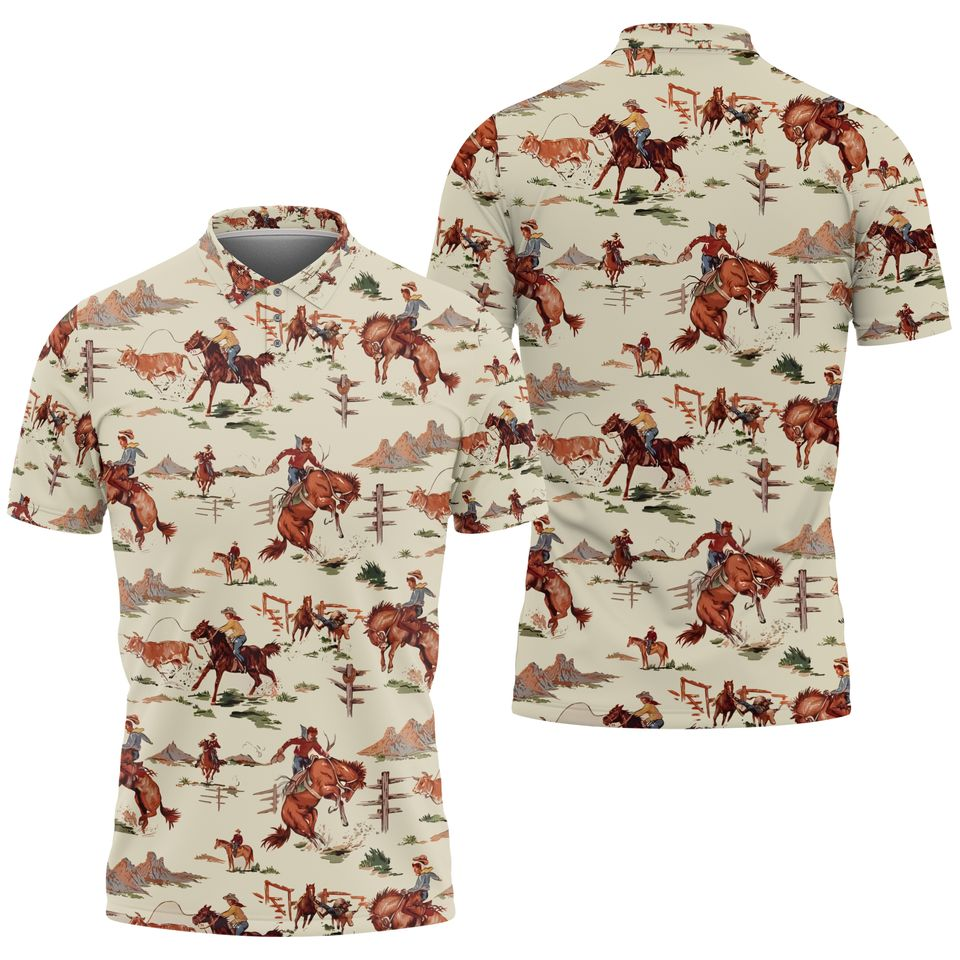 Vintage Western Cowboy Golf Polo Shirt for Golf - Funny Tropical Golf Shirt, Gift for Husband, Polo For Golfer PLSGTP39